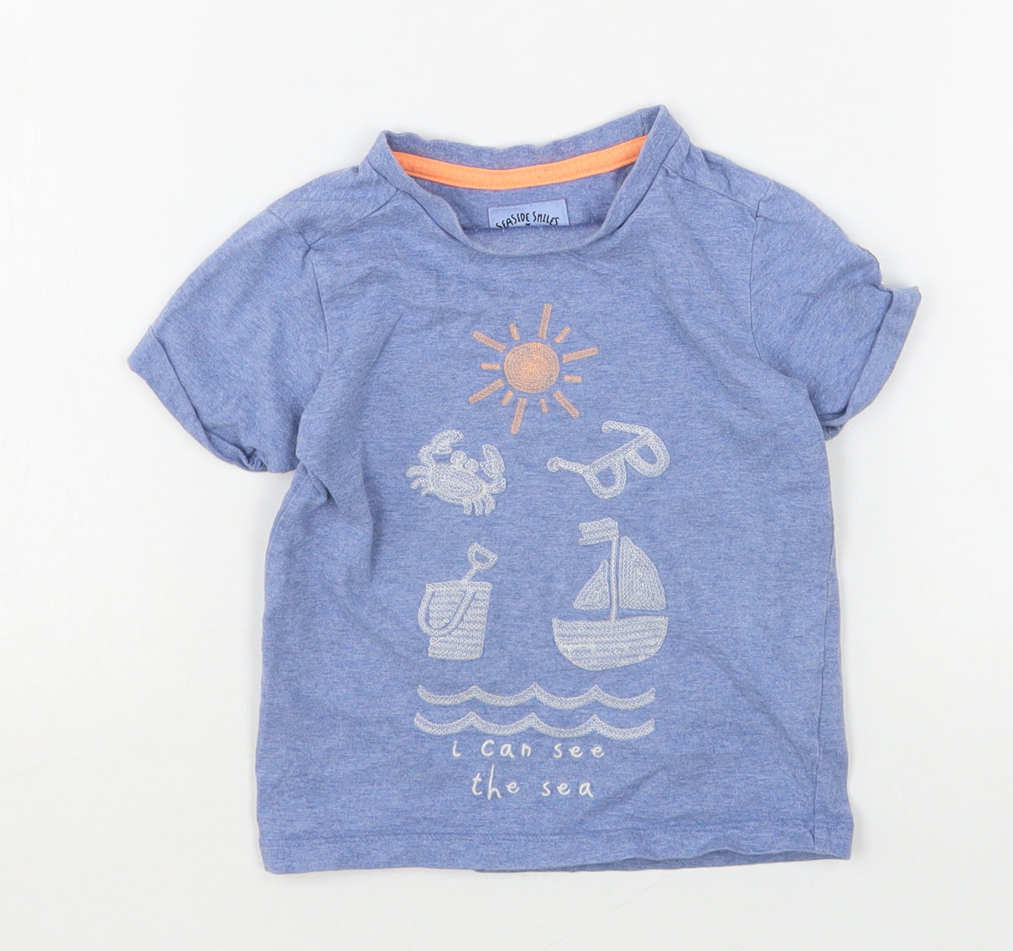 Mothercare Boys Blue  Cotton Basic T-Shirt Size 2-3 Years Round Neck