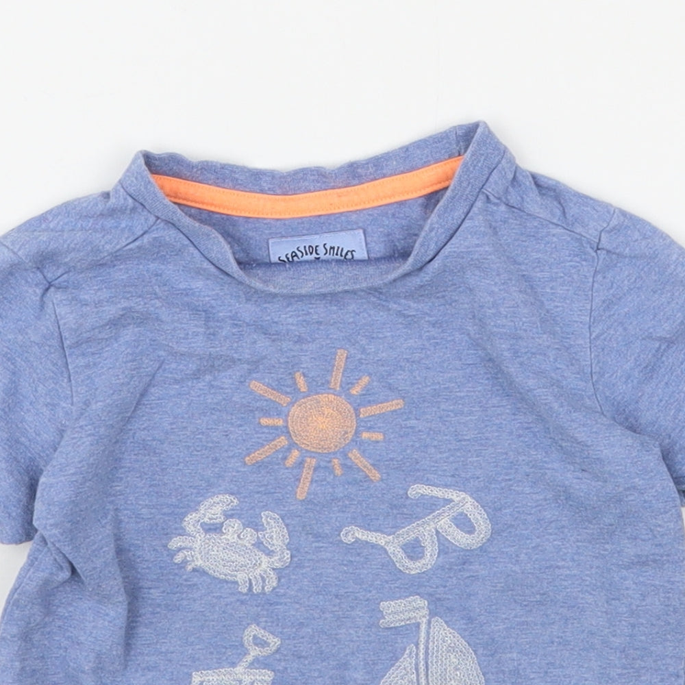 Mothercare Boys Blue  Cotton Basic T-Shirt Size 2-3 Years Round Neck