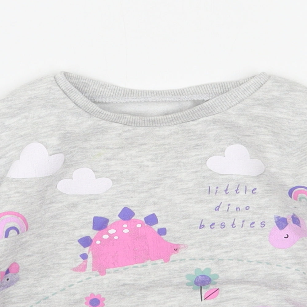Dunnes Stores Girls Grey  Cotton Pullover Jumper Size 9-12 Months   - Dinosaur