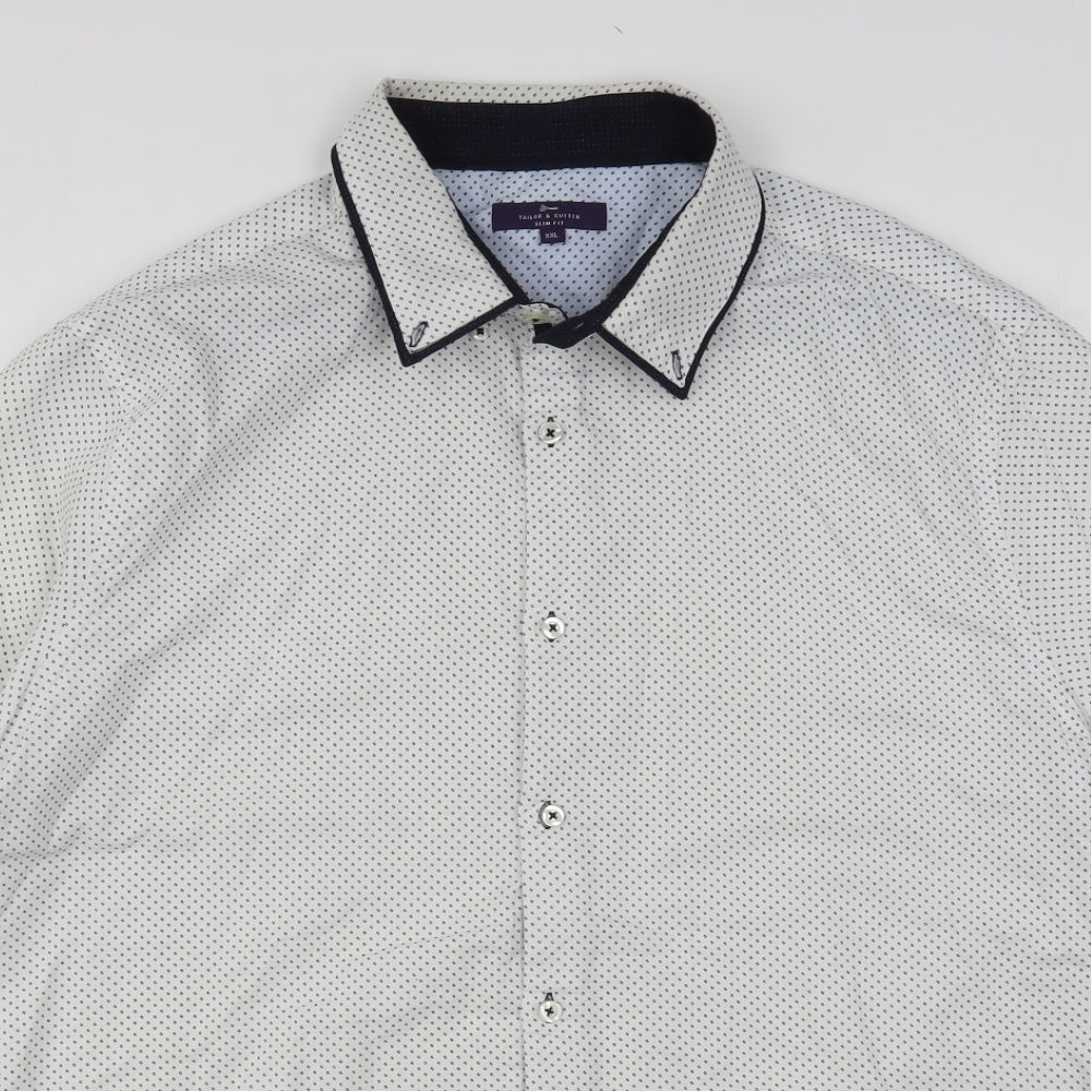 George Mens White Polka Dot Cotton  Button-Up Size 2XL Collared