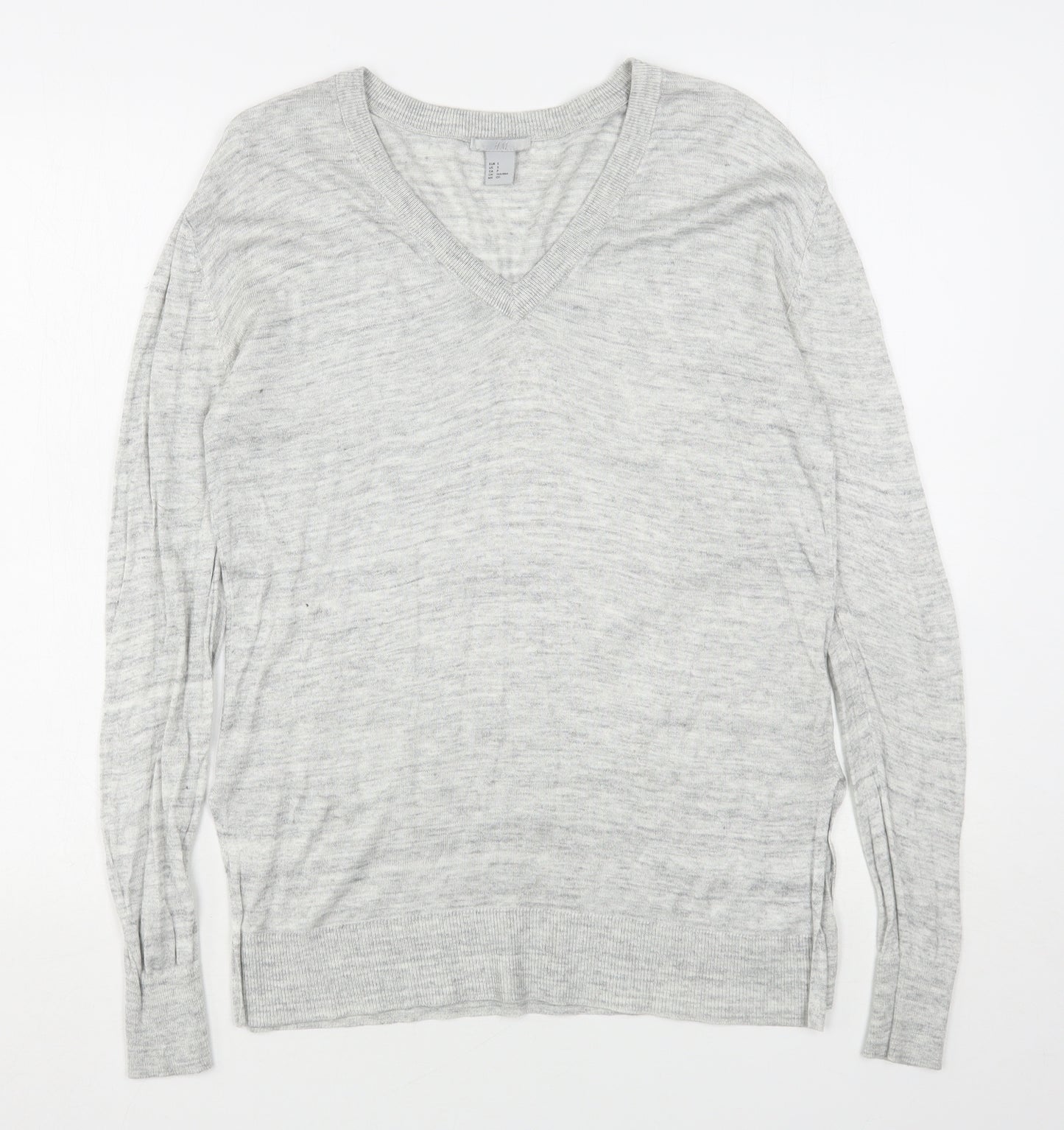 H&M Womens Grey V-Neck  Viscose Pullover Jumper Size S