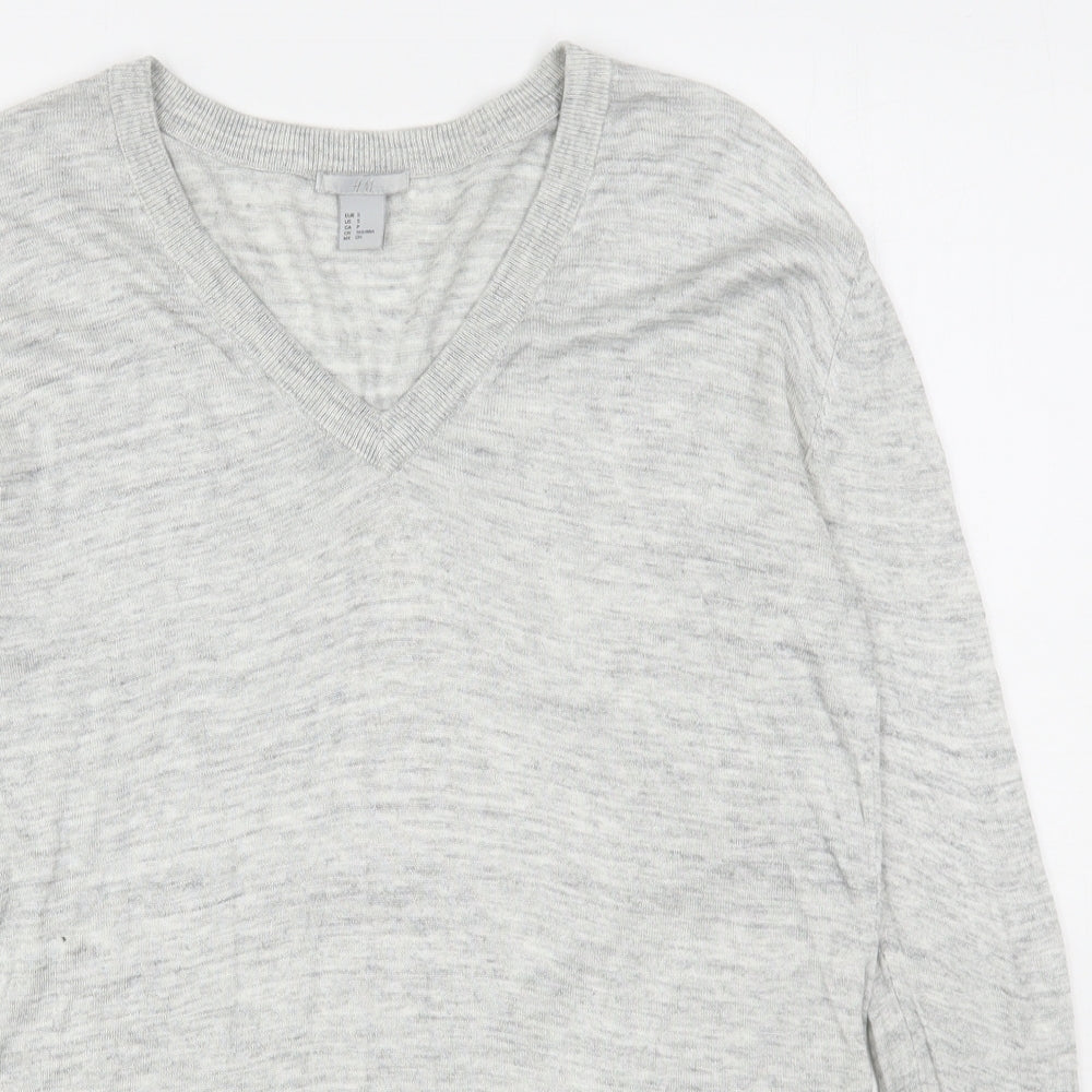 H&M Womens Grey V-Neck  Viscose Pullover Jumper Size S