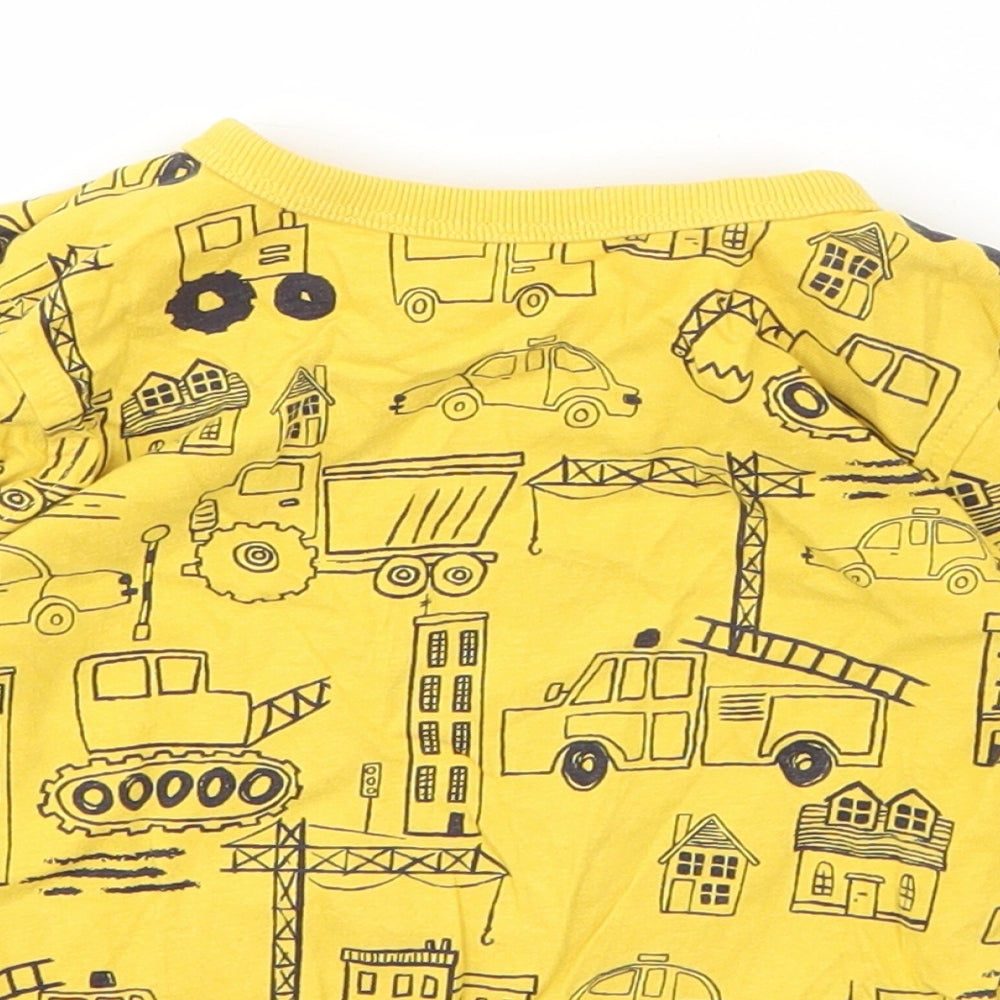 George Boys Yellow Geometric Cotton Basic T-Shirt Size 4-5 Years Crew Neck Pullover - truck