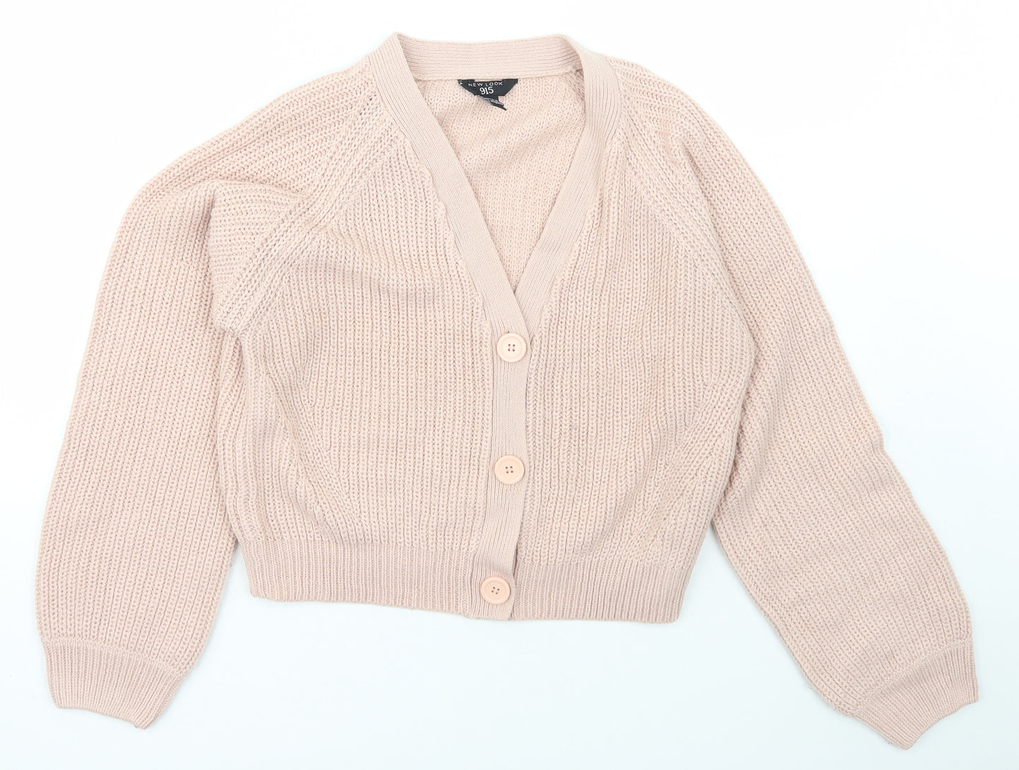 New Look Girls Pink V-Neck  Acrylic Cardigan Jumper Size 14-15 Years  Button - 915