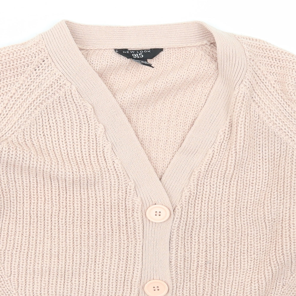 New Look Girls Pink V-Neck  Acrylic Cardigan Jumper Size 14-15 Years  Button - 915