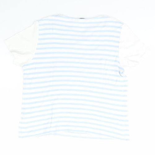 Isle Essentials Womens White Striped Cotton Basic T-Shirt Size L V-Neck