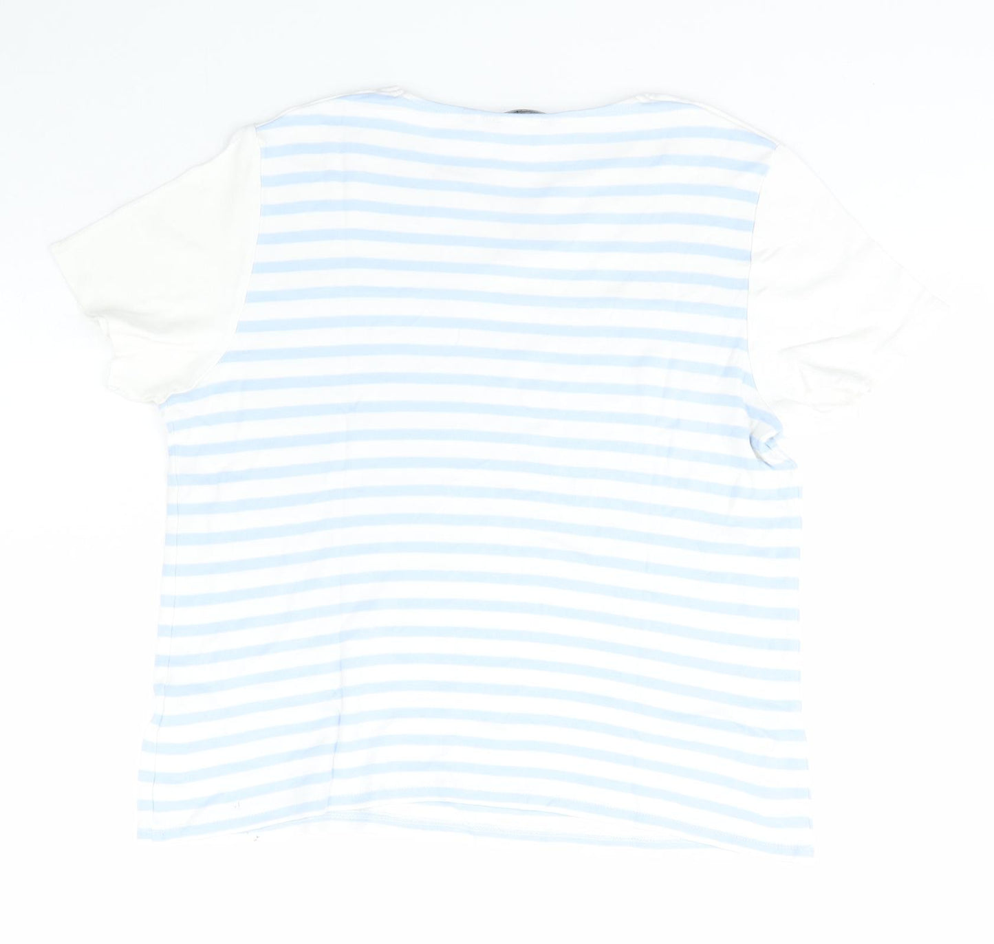 Isle Essentials Womens White Striped Cotton Basic T-Shirt Size L V-Neck