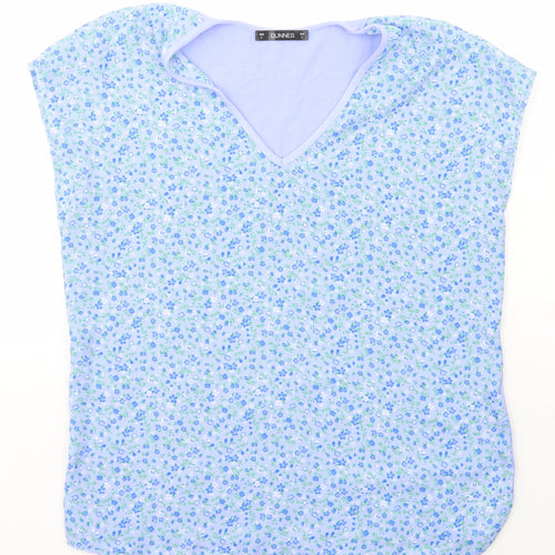Dunnes Stores Womens Blue Floral Viscose Basic T-Shirt Size S V-Neck