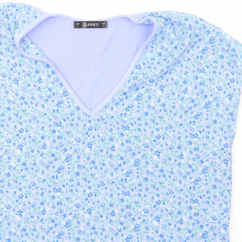 Dunnes Stores Womens Blue Floral Viscose Basic T-Shirt Size S V-Neck
