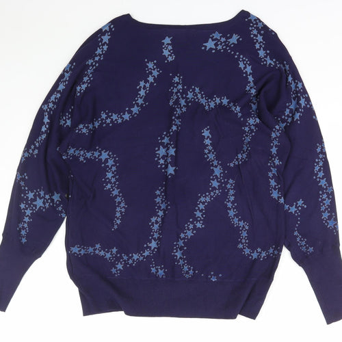 NEXT Womens Blue V-Neck Geometric Viscose Pullover Jumper Size S   - stars