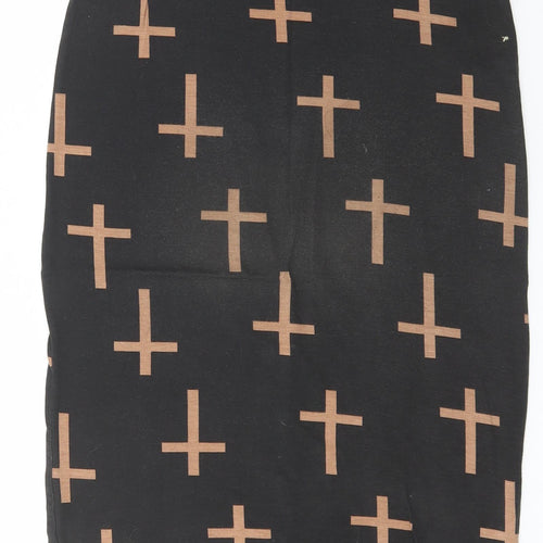 Boohoo Womens Brown Geometric Viscose Bodycon  Size 10  Scoop Neck Pullover