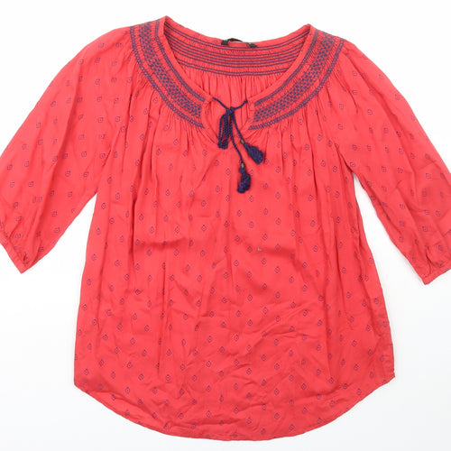 Dunnes Stores Womens Red Geometric Viscose Kimono T-Shirt Size 10 Boat Neck