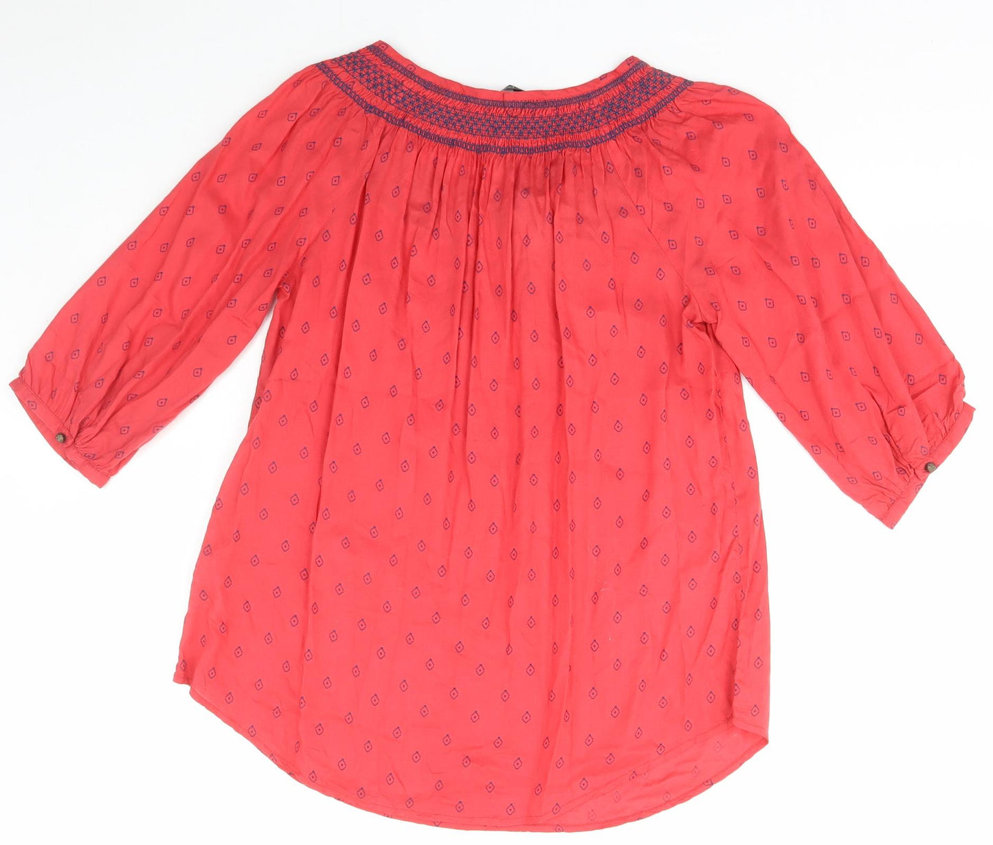 Dunnes Stores Womens Red Geometric Viscose Kimono T-Shirt Size 10 Boat Neck