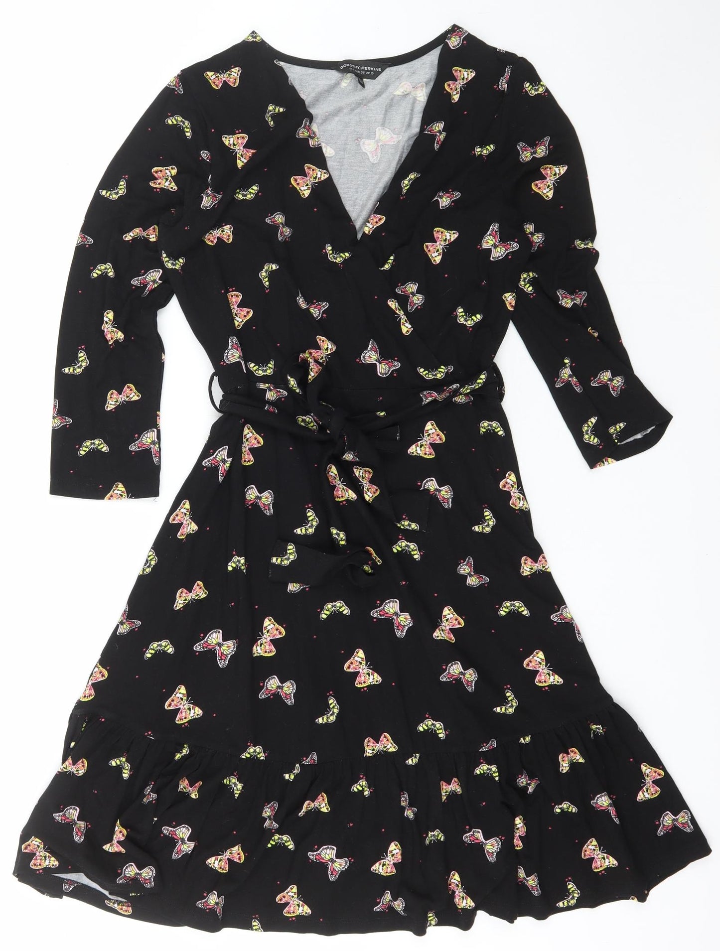 Dorothy Perkins Womens Black Geometric Viscose Skater Dress  Size 10  V-Neck Pullover