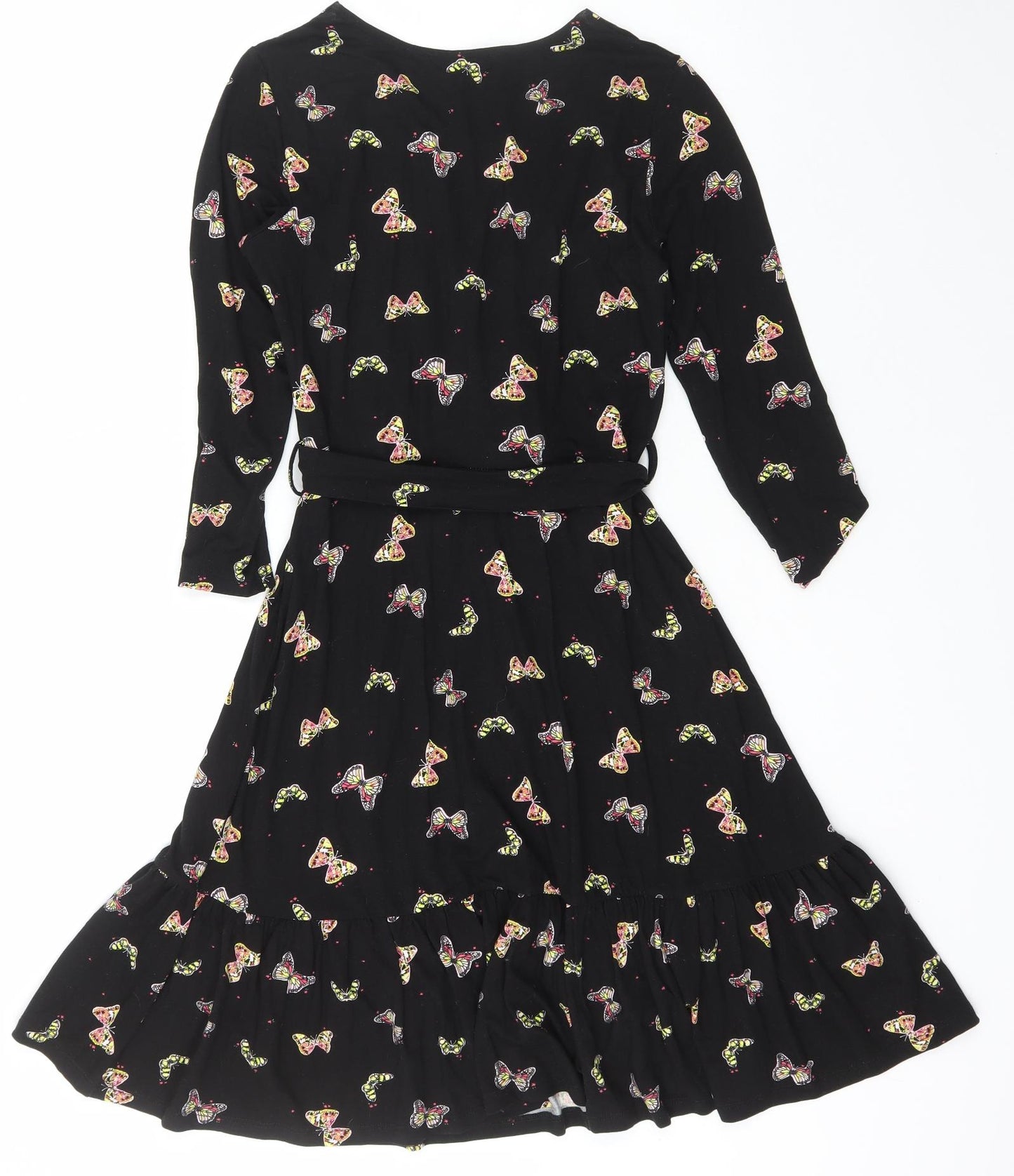 Dorothy Perkins Womens Black Geometric Viscose Skater Dress  Size 10  V-Neck Pullover