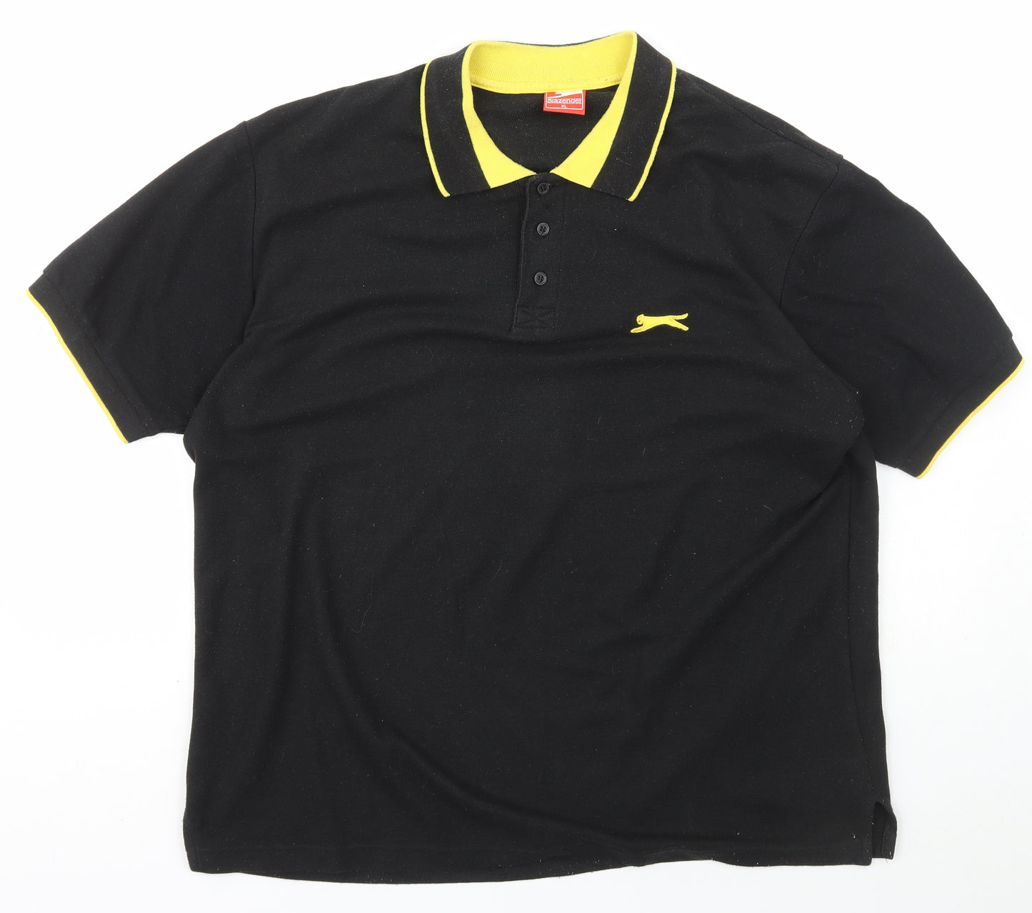 Slazenger Mens Black  Cotton  Polo Size XL Collared Button