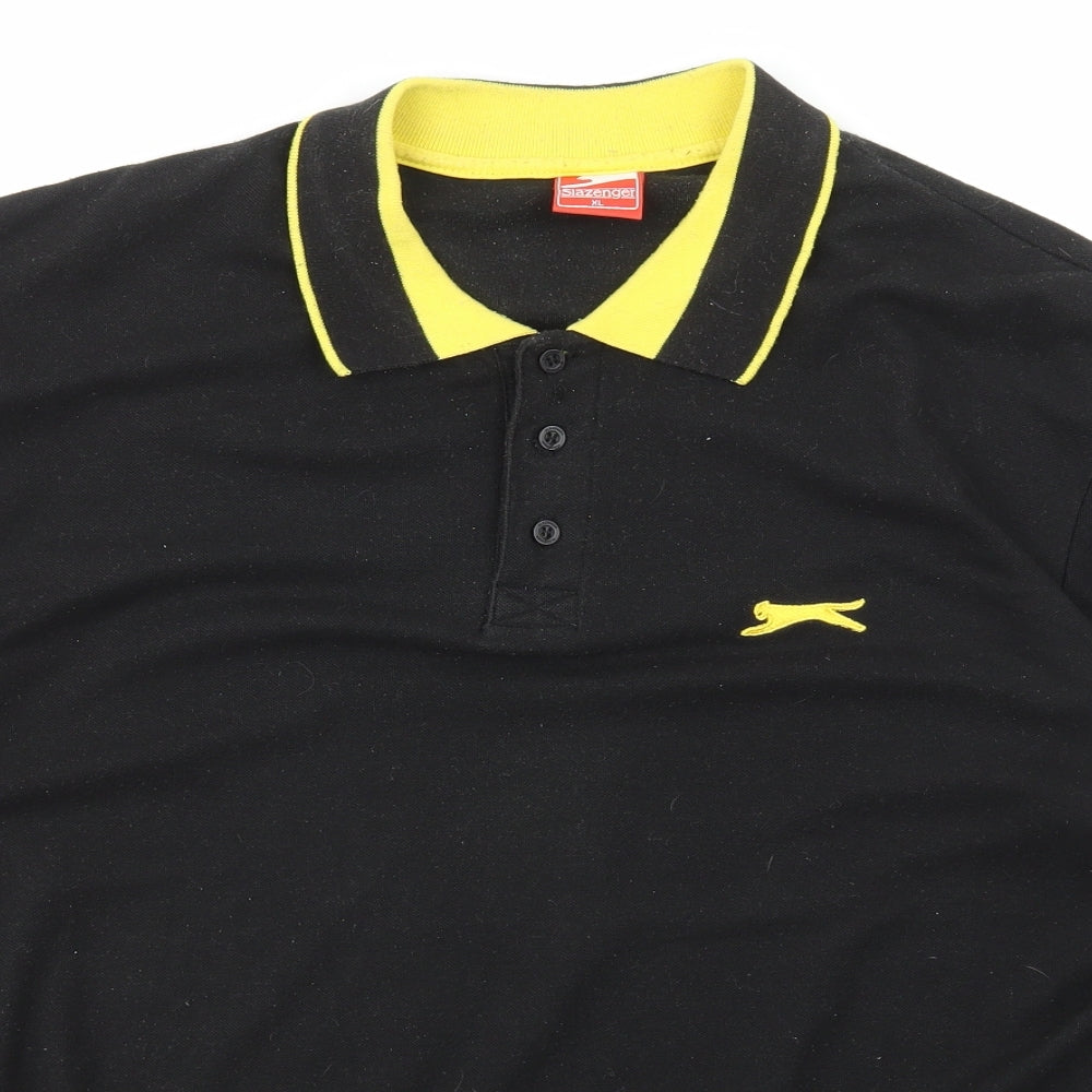 Slazenger Mens Black  Cotton  Polo Size XL Collared Button