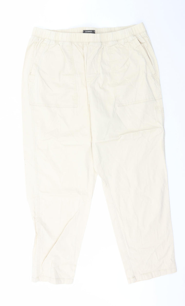Dunnes Stores Womens Beige Cotton Trousers Size L L26.5 in Regular