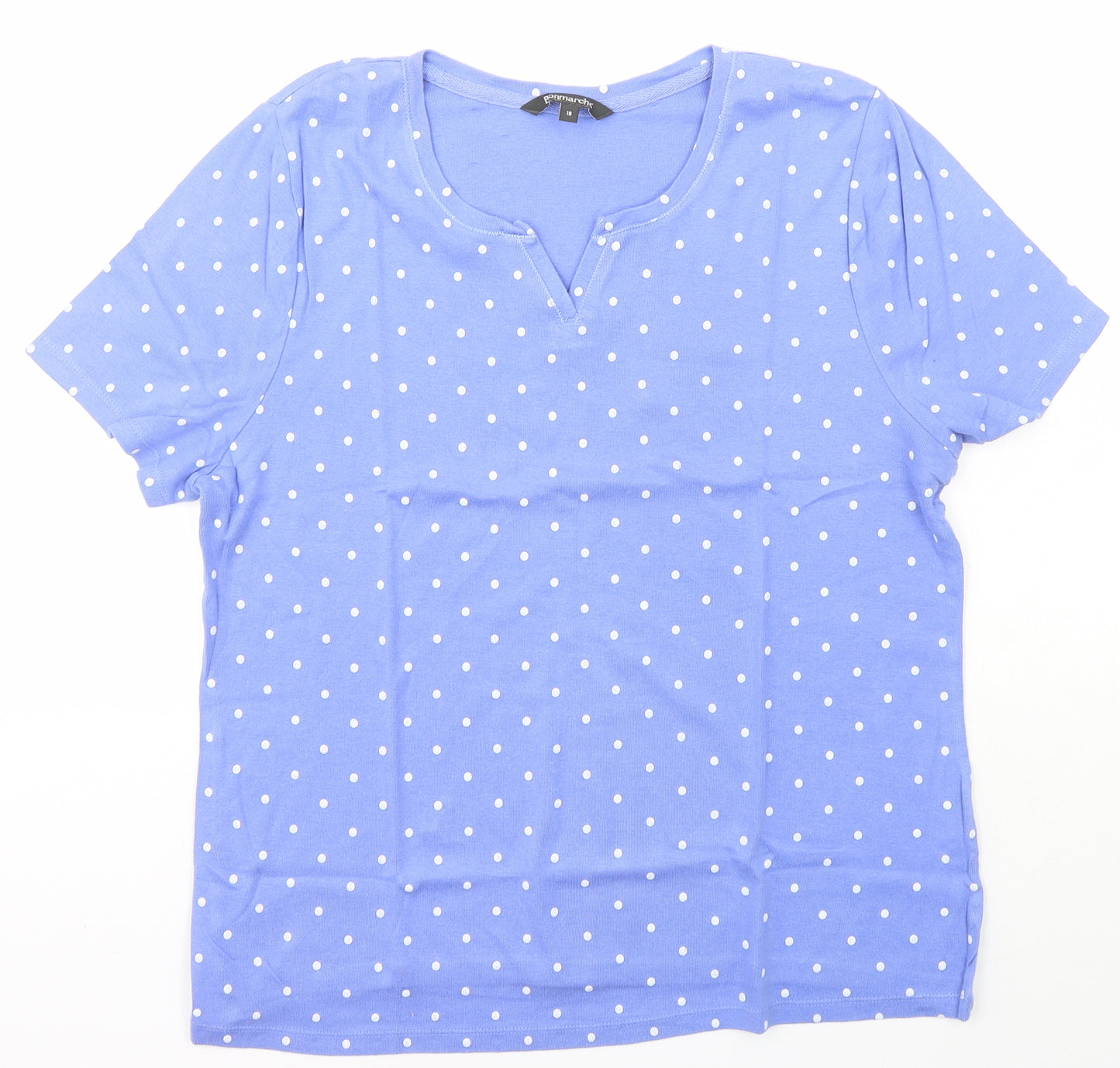Bonmarché Womens Purple Polka Dot Cotton Basic T-Shirt Size 18 V-Neck