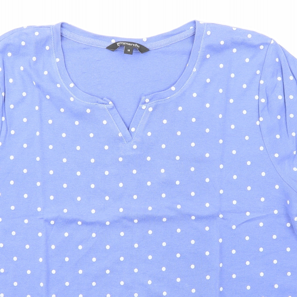 Bonmarché Womens Purple Polka Dot Cotton Basic T-Shirt Size 18 V-Neck