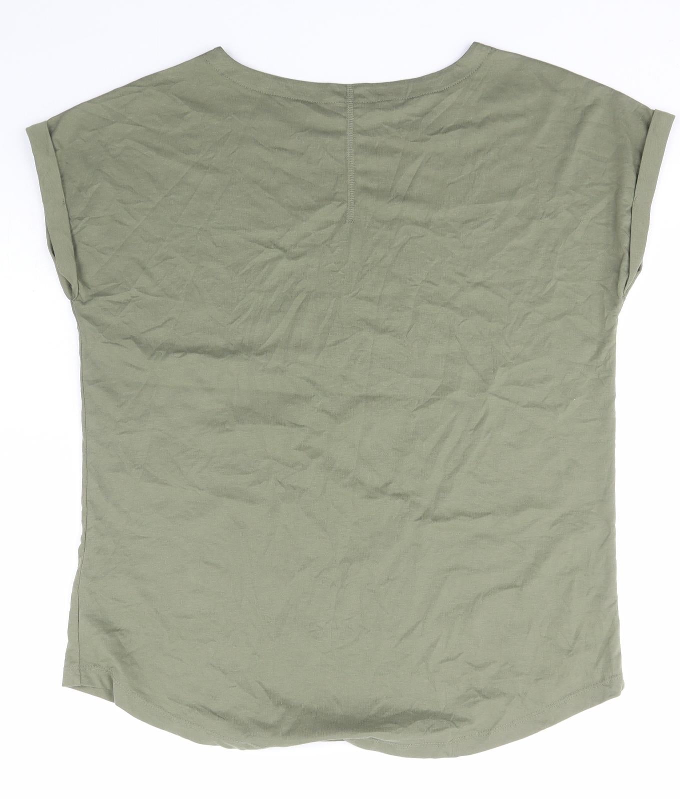 NEXT Womens Green  Cotton Basic T-Shirt Size 14 Scoop Neck - stars