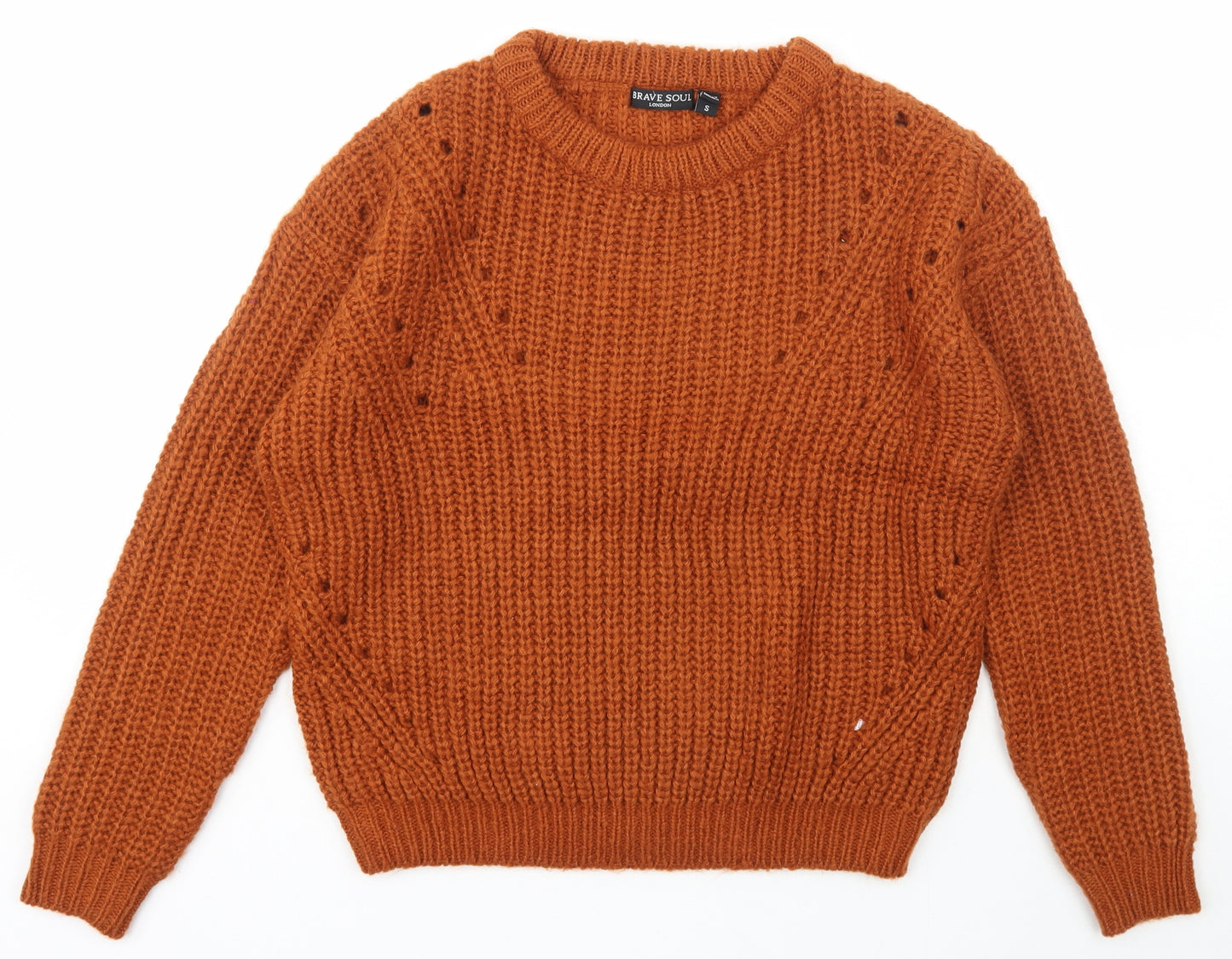 Brave Soul Womens Orange Crew Neck  Acrylic Pullover Jumper Size S