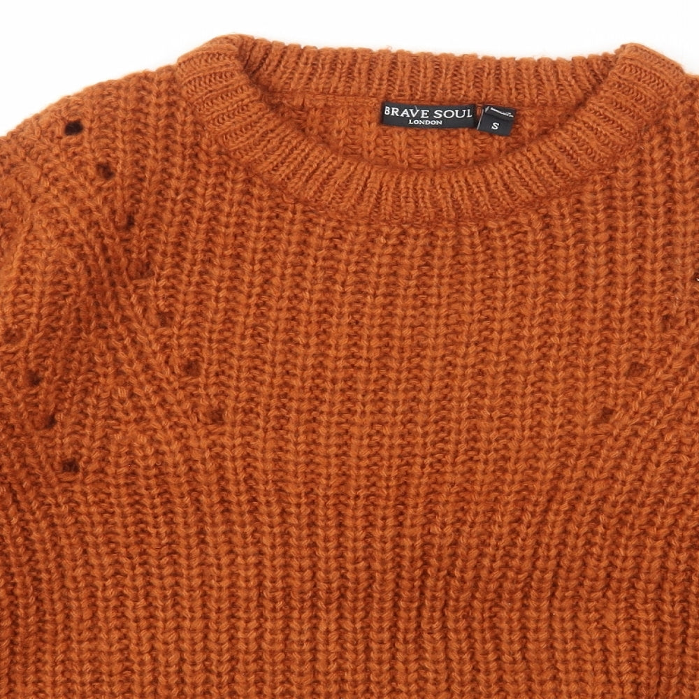 Brave Soul Womens Orange Crew Neck  Acrylic Pullover Jumper Size S