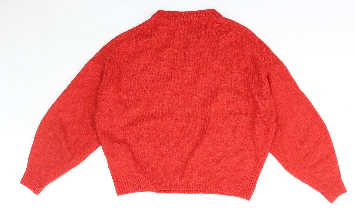 H&_M Womens Red Crew Neck  Acrylic Pullover Jumper Size M