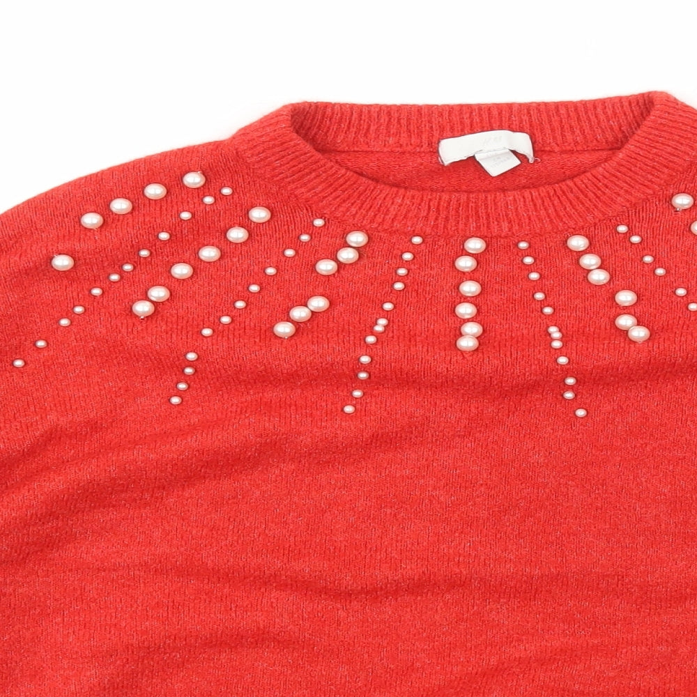 H&_M Womens Red Crew Neck  Acrylic Pullover Jumper Size M