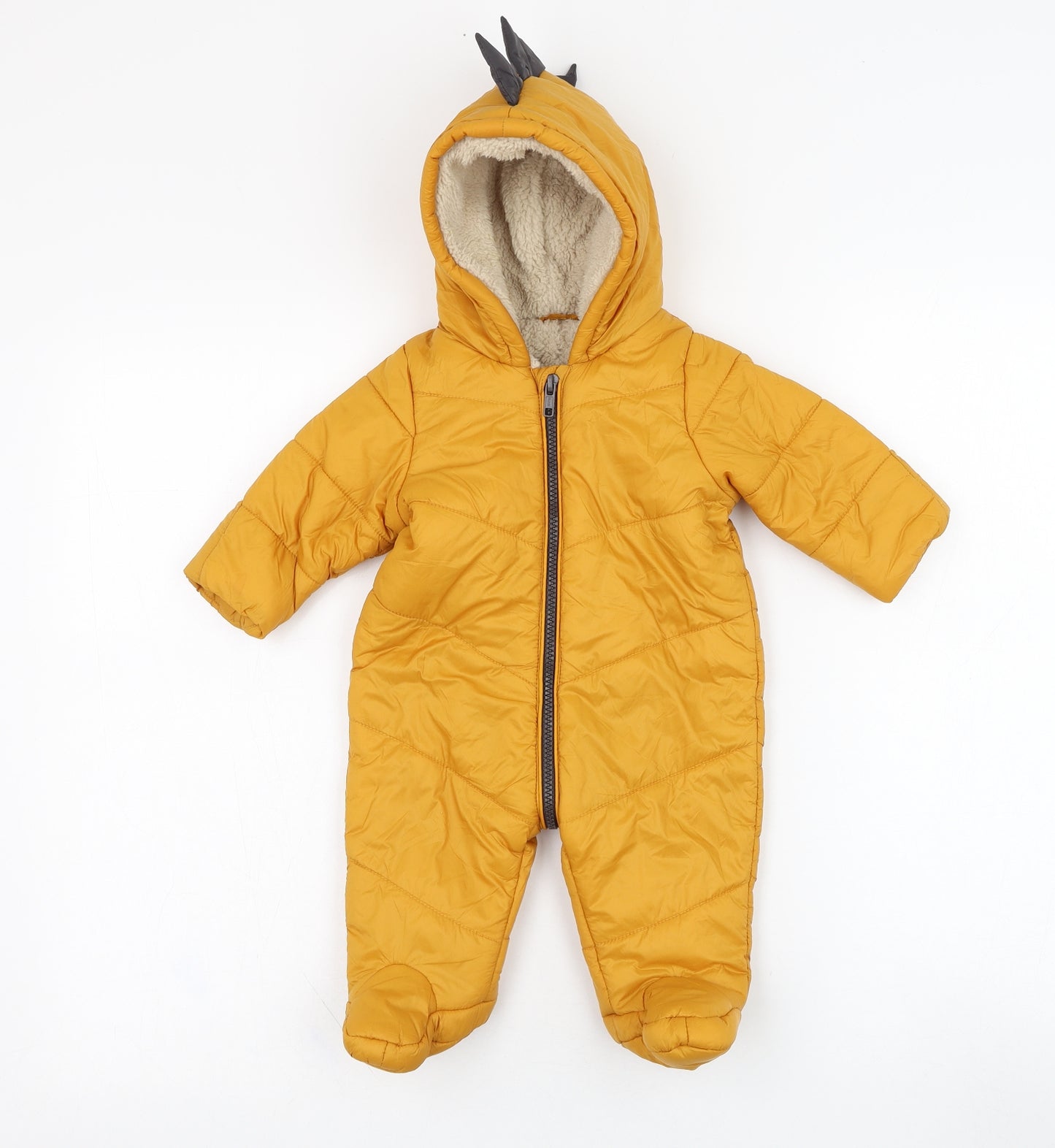 Matalan Boys Yellow   Puffer Jacket Snowsuit Size 0-3 Months   Zip - Dinosaur