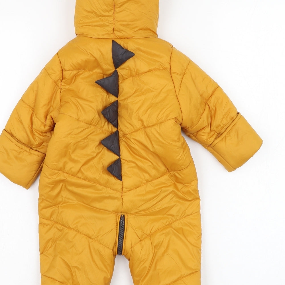 Matalan Boys Yellow   Puffer Jacket Snowsuit Size 0-3 Months   Zip - Dinosaur