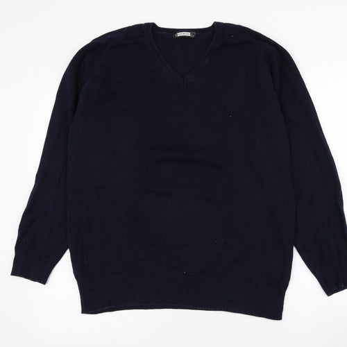 Trutex Mens Blue V-Neck  Cotton Pullover Jumper Size L