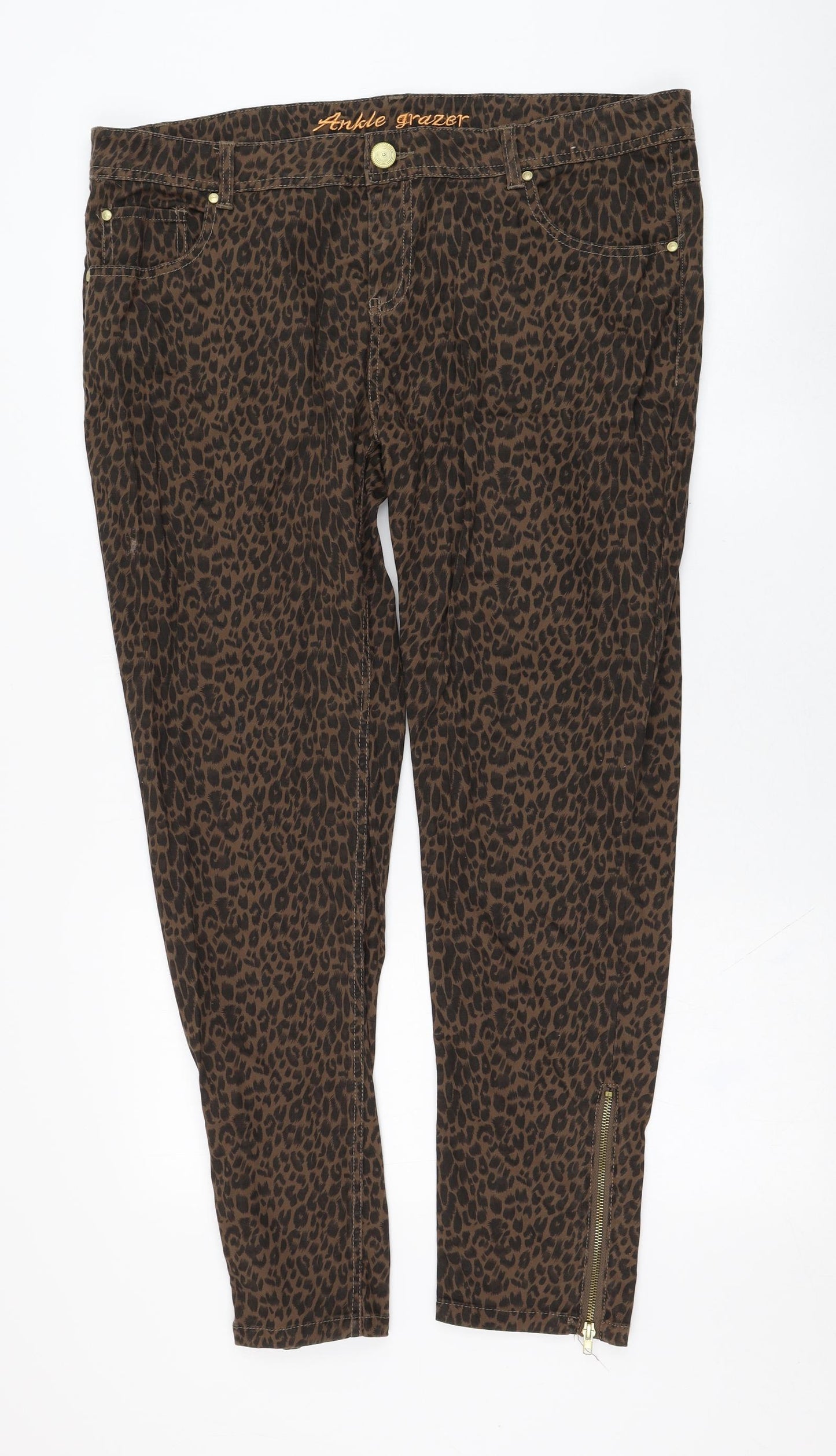 Primark Womens Brown Animal Print Cotton Skinny Jeans Size 20 L28 in Regular Zip