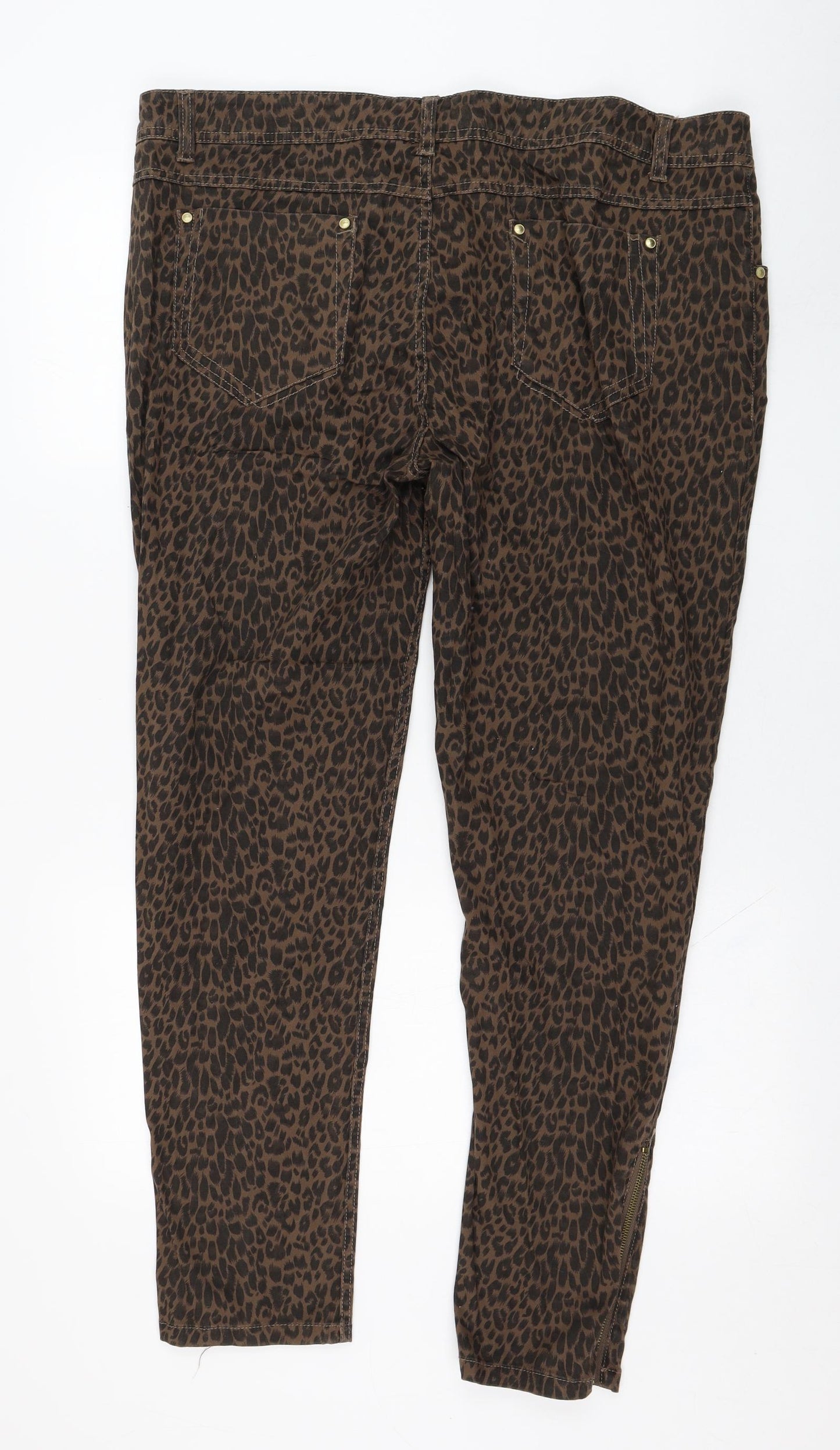 Primark Womens Brown Animal Print Cotton Skinny Jeans Size 20 L28 in Regular Zip