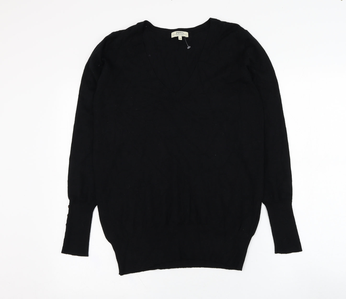 Papaya Womens Black V-Neck  Viscose  Jumper Size 16