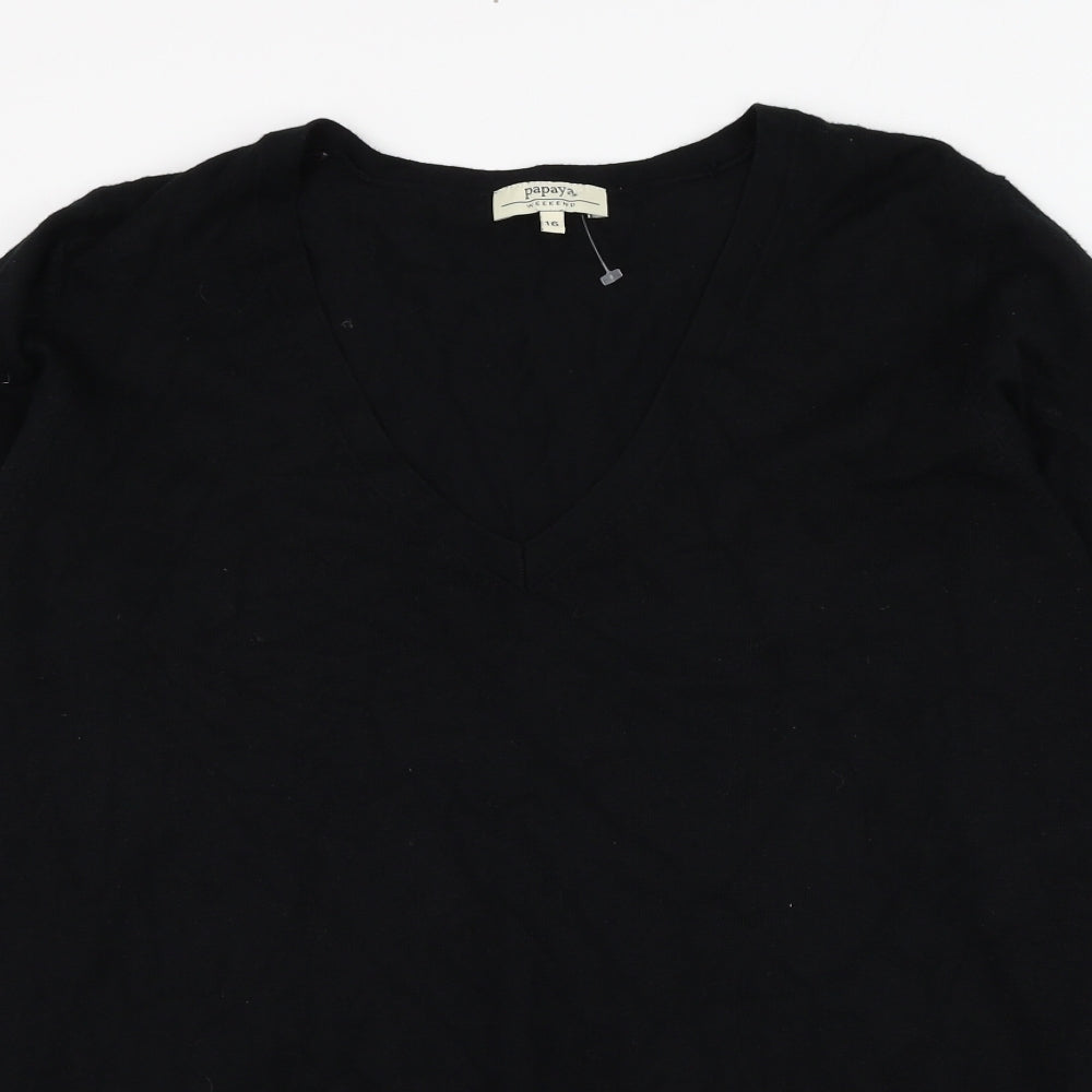 Papaya Womens Black V-Neck  Viscose  Jumper Size 16