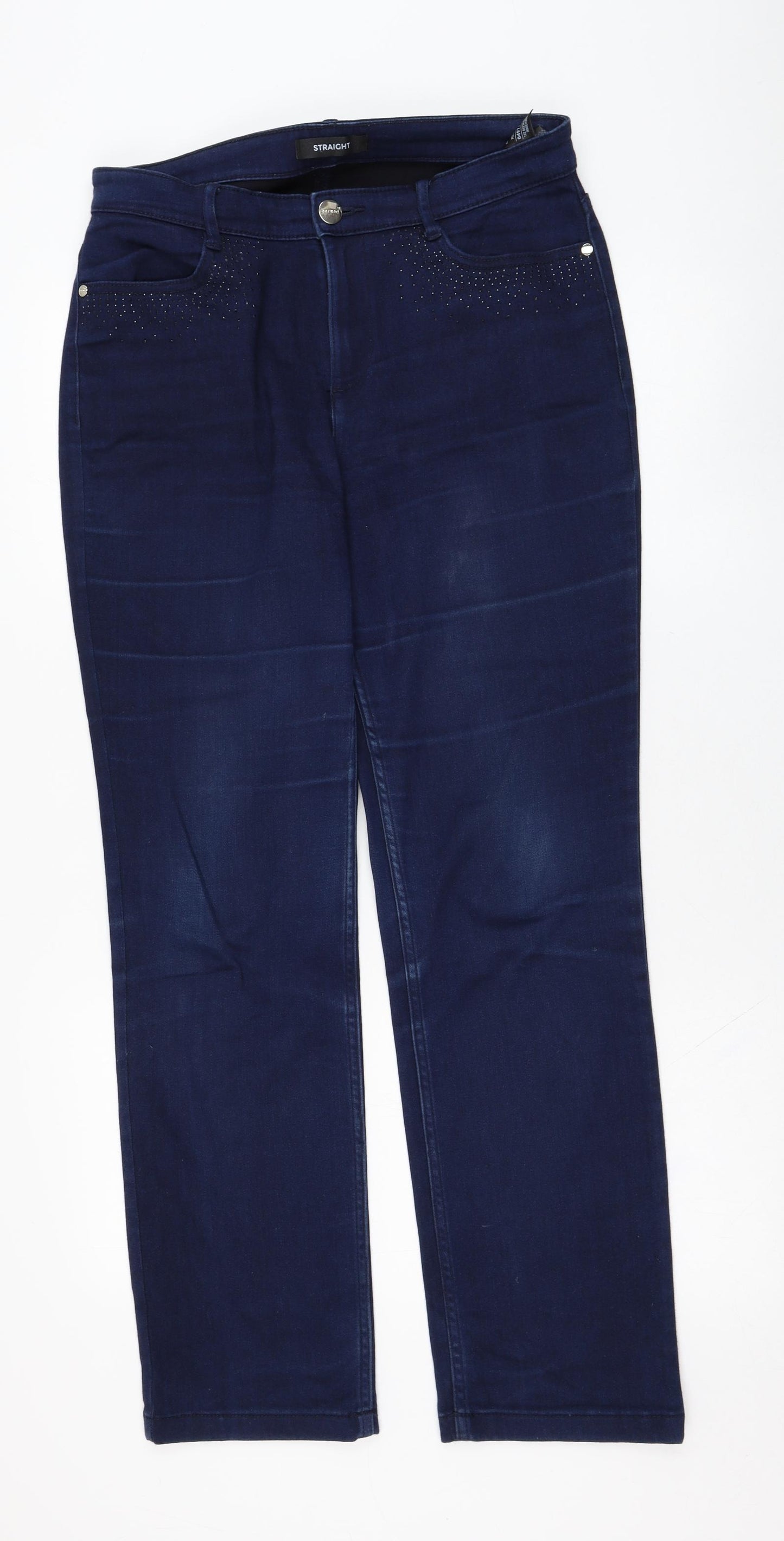Marks and Spencer Womens Blue  Cotton Straight Jeans Size 12 L30 in Regular Zip