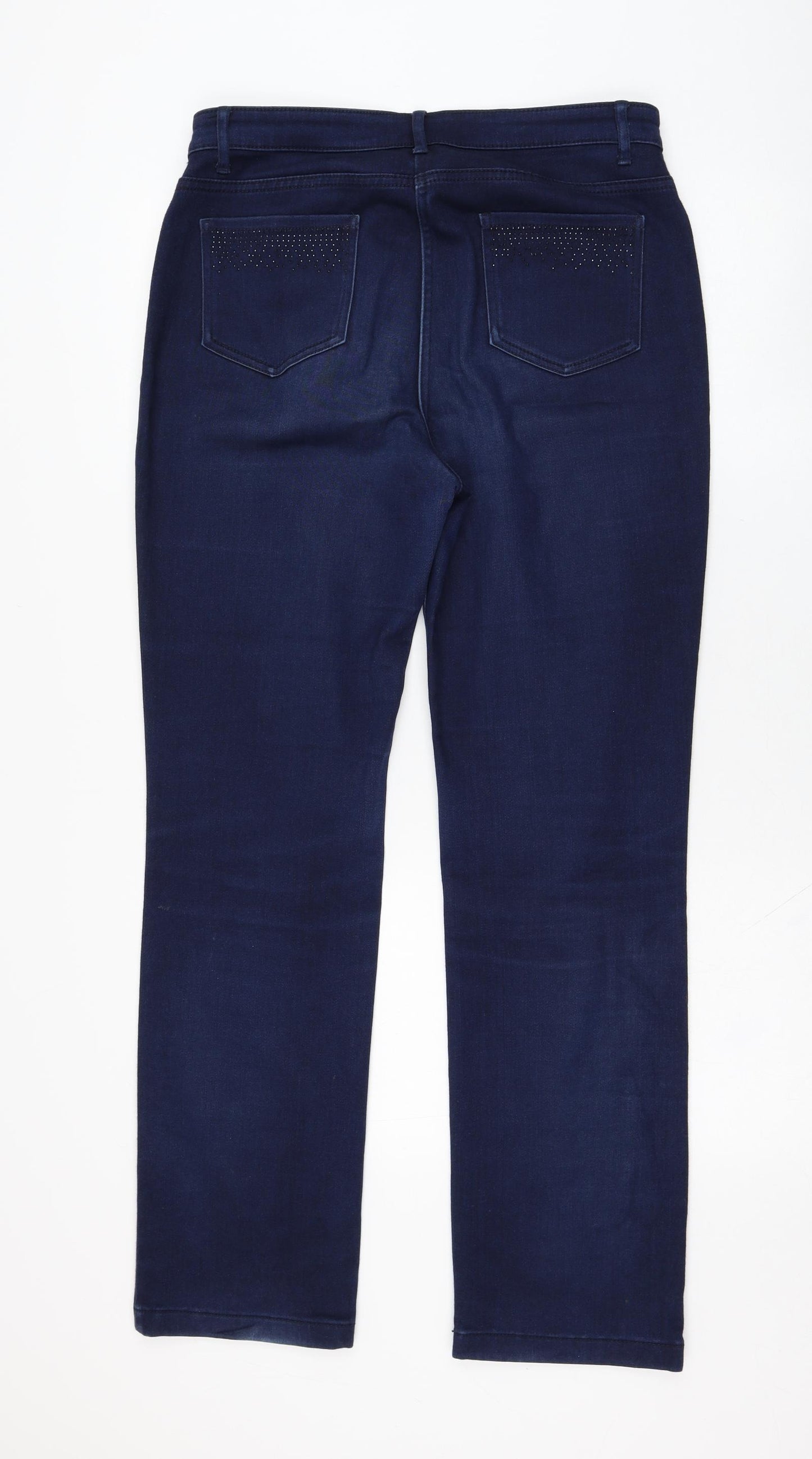 Marks and Spencer Womens Blue  Cotton Straight Jeans Size 12 L30 in Regular Zip