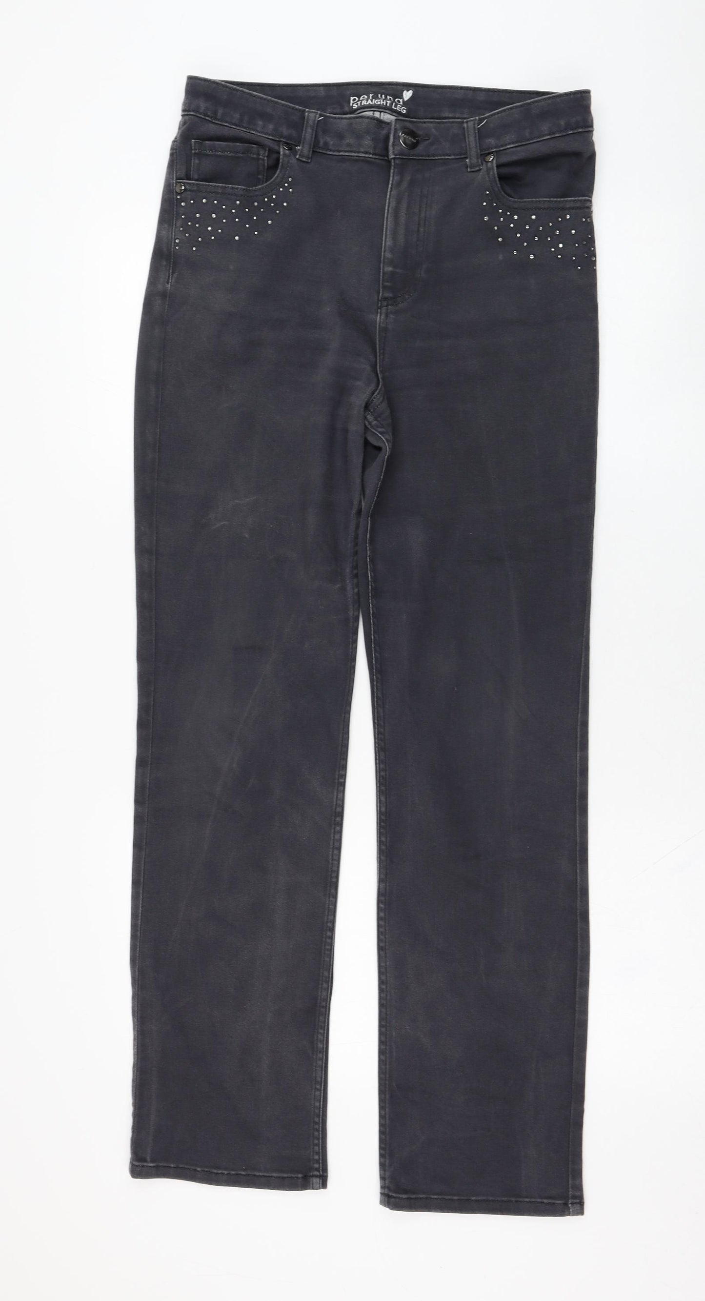 Marks and Spencer Womens Grey  Cotton Straight Jeans Size 12 L30 in Regular Zip