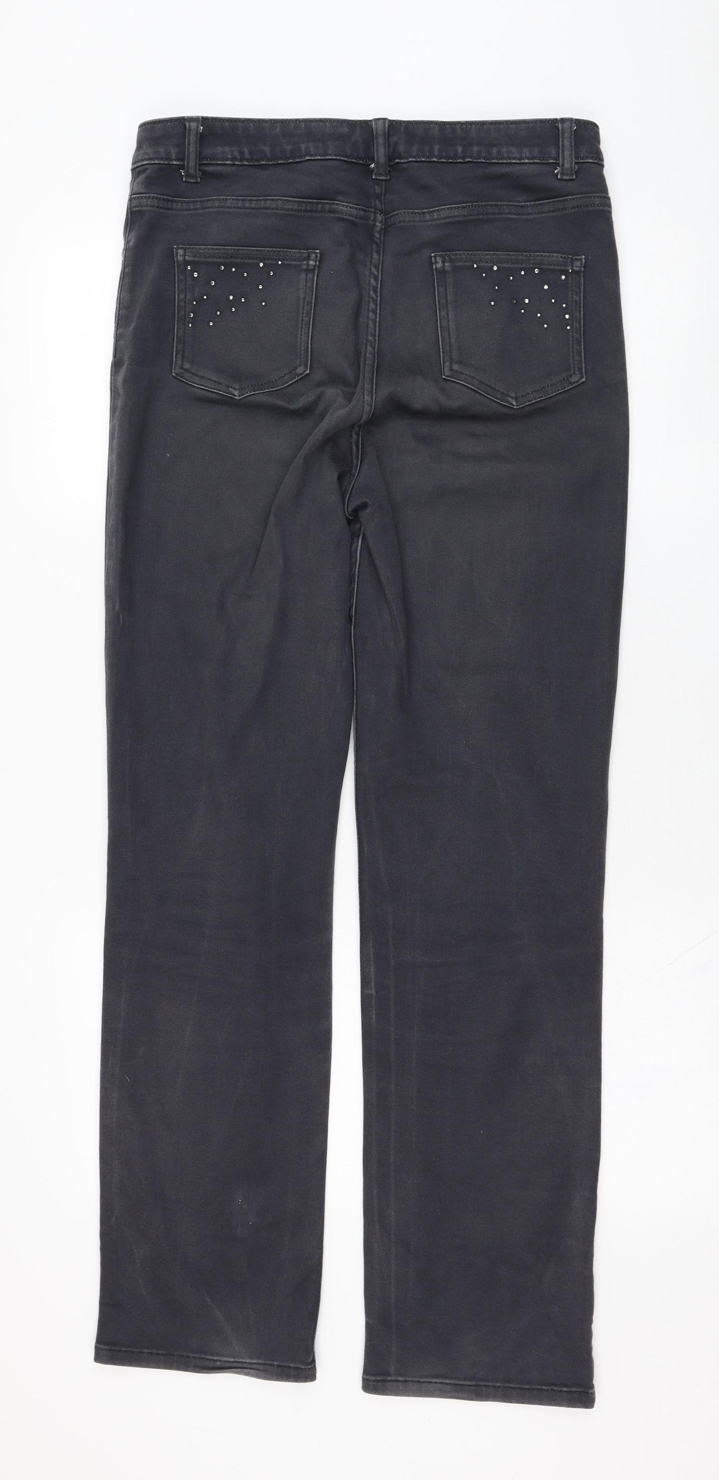 Marks and Spencer Womens Grey  Cotton Straight Jeans Size 12 L30 in Regular Zip