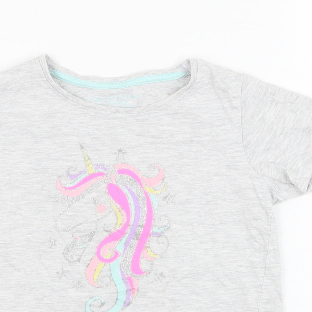 Primark Girls Grey  Camel Basic T-Shirt Size 6-7 Years Round Neck Pullover - Unicorn