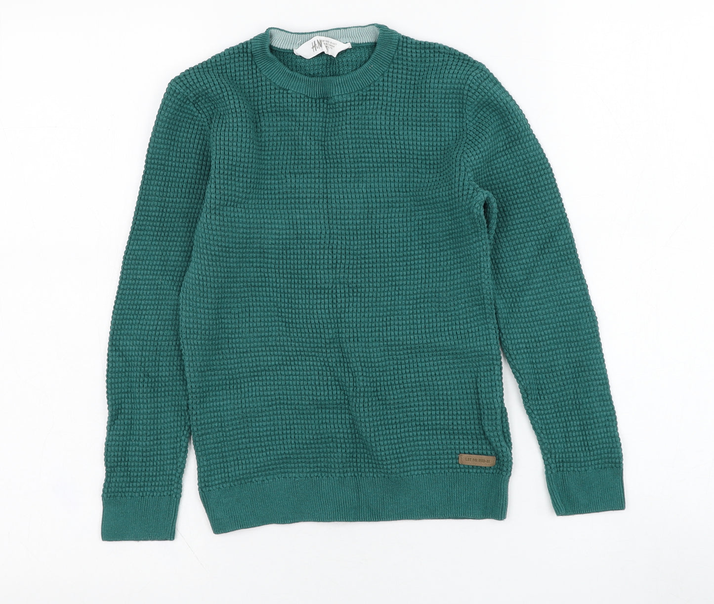 H&M Boys Green Round Neck  Cotton Pullover Jumper Size 6-7 Years  Pullover