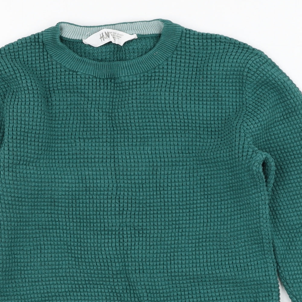 H&M Boys Green Round Neck  Cotton Pullover Jumper Size 6-7 Years  Pullover
