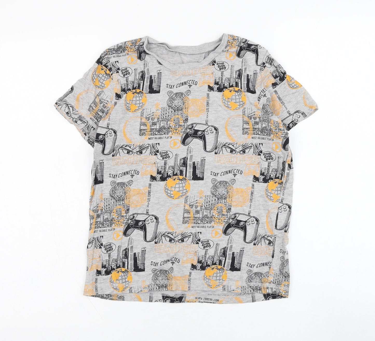 George Boys Grey  Cotton Basic T-Shirt Size 10-11 Years Round Neck Pullover - Gaming