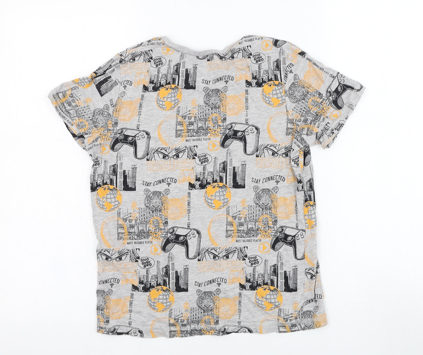 George Boys Grey  Cotton Basic T-Shirt Size 10-11 Years Round Neck Pullover - Gaming