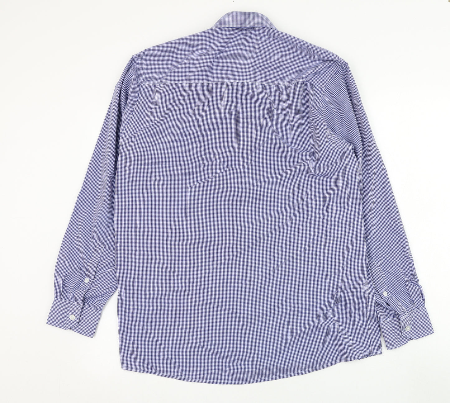 Cedar Wood State Mens Blue Check Polyester  Dress Shirt Size 15.5 Collared Button