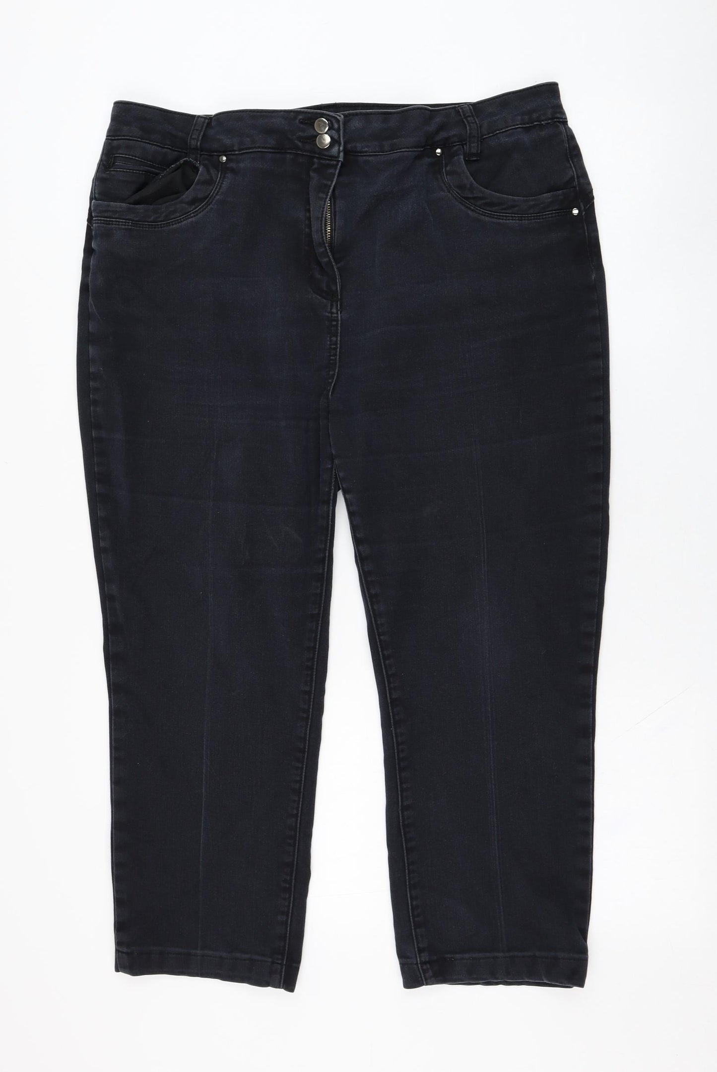 M&Co Womens Black  Cotton Cropped Jeans Size 18 L23 in Regular Zip