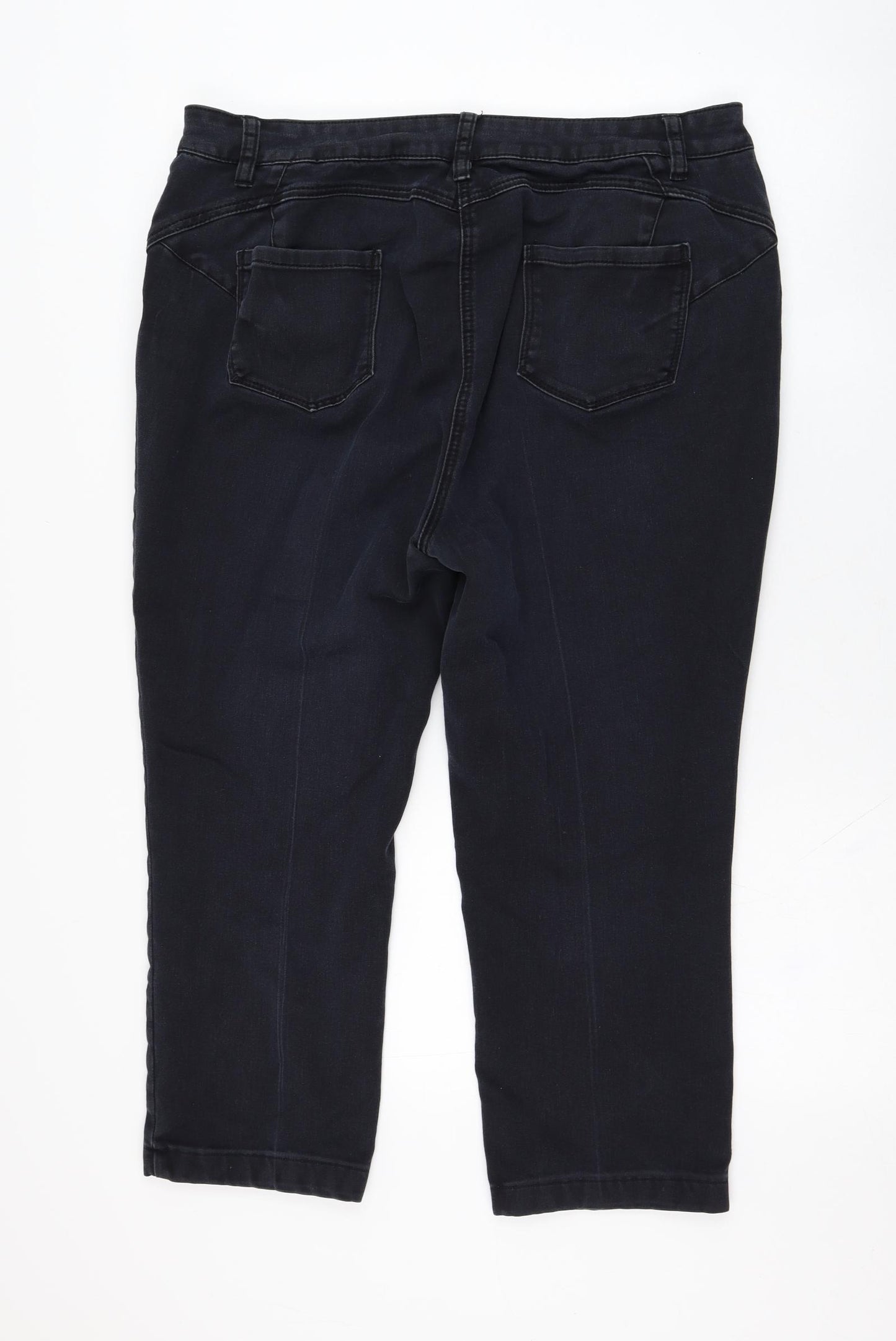 M&Co Womens Black  Cotton Cropped Jeans Size 18 L23 in Regular Zip