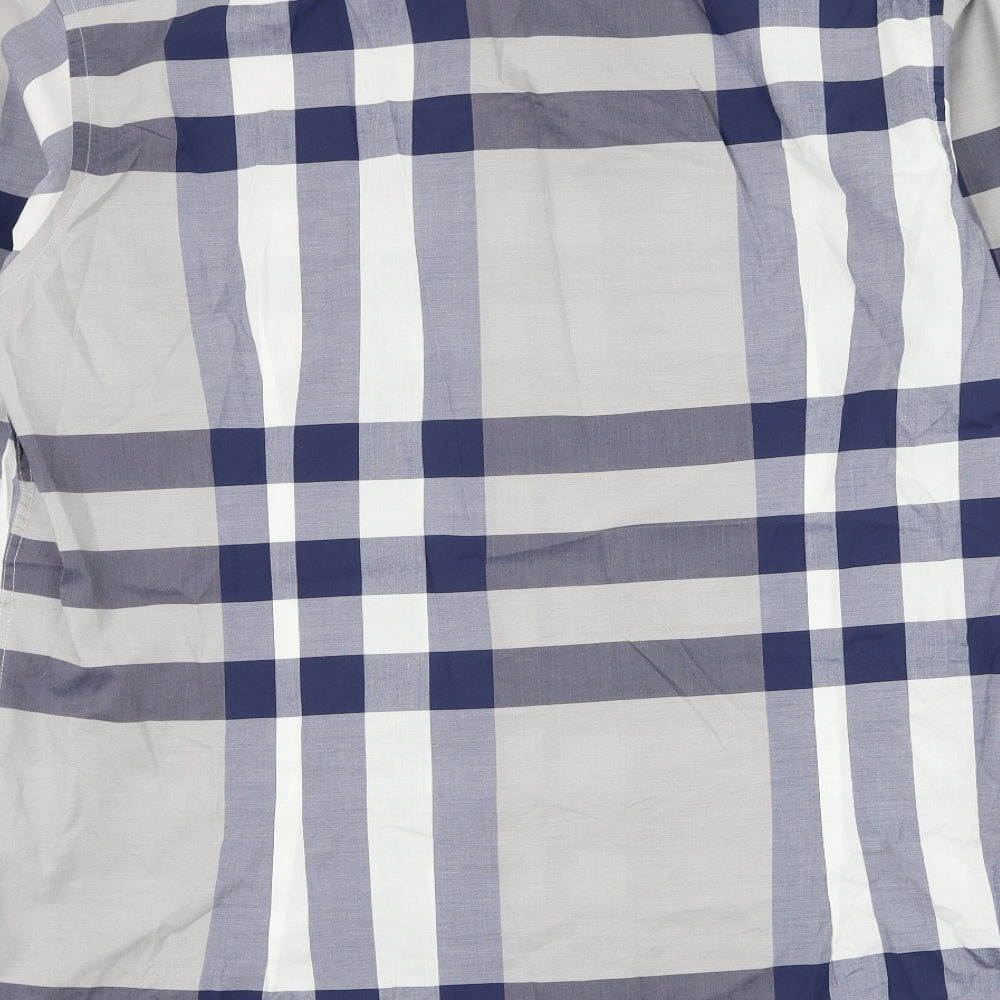 British Indigo Mens Grey Check Cotton  Dress Shirt Size 44 Collared Button