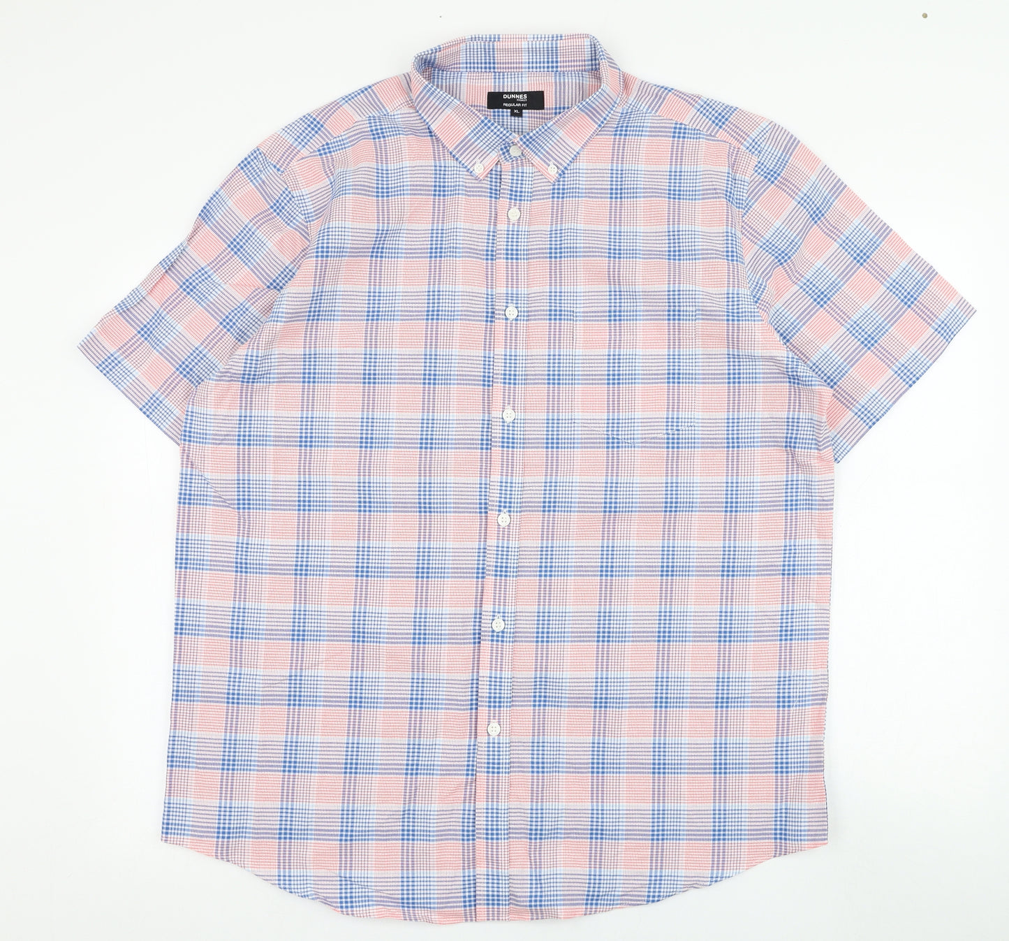 Dunnes Stores Mens Pink Check Cotton  Button-Up Size XL Collared Button